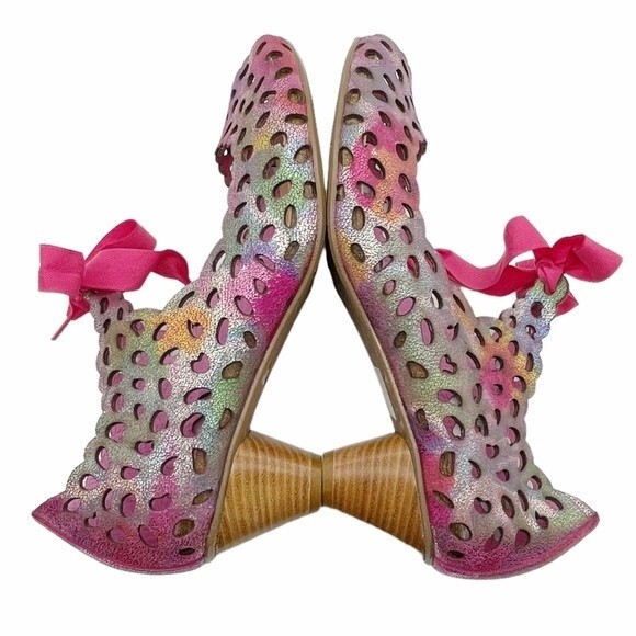 Chanii B Luca Rainbow Leather Heel Laser Cut Open Toe Shoe Women’s Size 41 US 11 - Picture 11 of 15